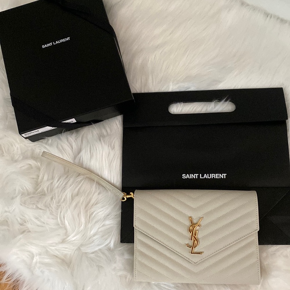 Saint Laurent cream clutch